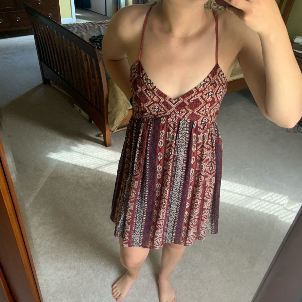 Hollister Red and Burgundy Printed Mini Dress